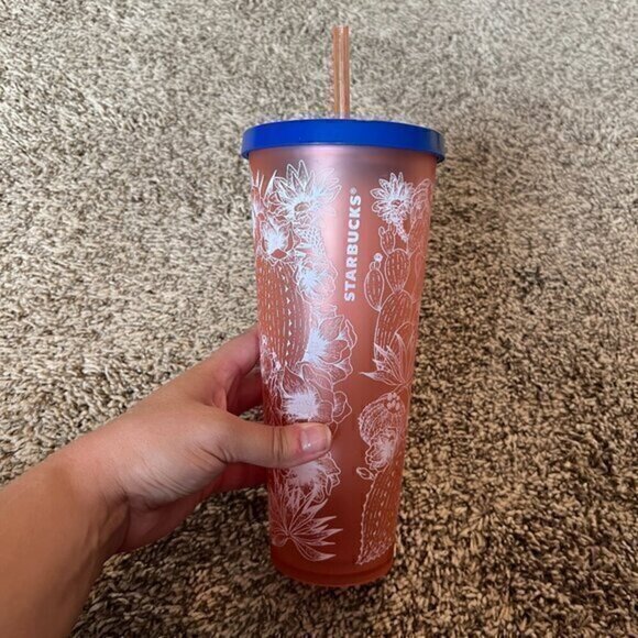 Starbucks 2019 Summer Collection Peach Navy Cactus Plant Acrylic Tumbler - Picture 1 of 2